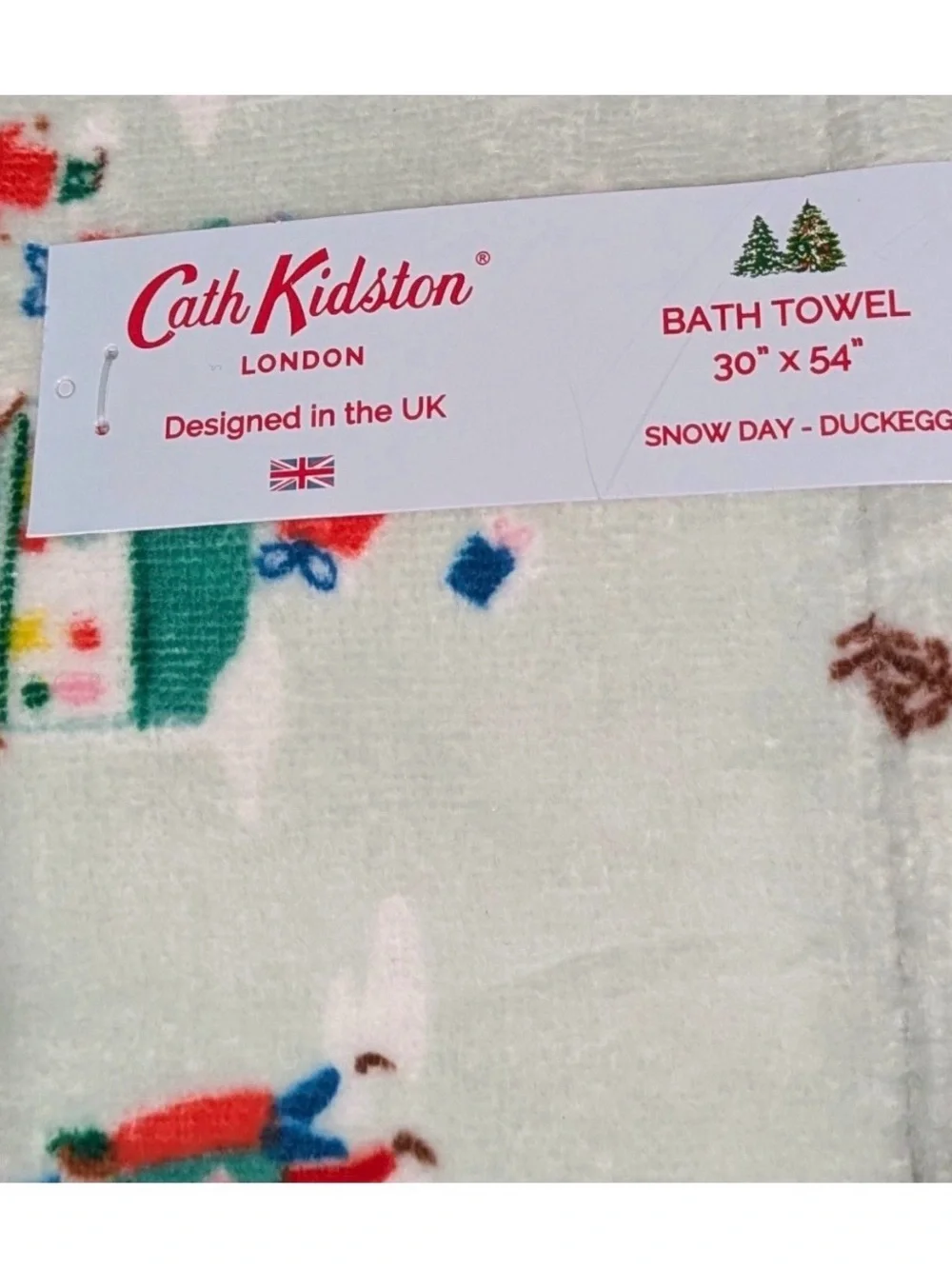4 PC Cath Kidston Snowy Day DuckEgg 2 Bath 2 Hand Towels Christmas Vintage Scene